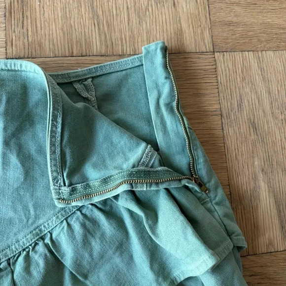 Mother The Ruffle Mini Skirt Size 30 Loden Frost Green Denim Tiered Side Zip - Picture 4 of 11